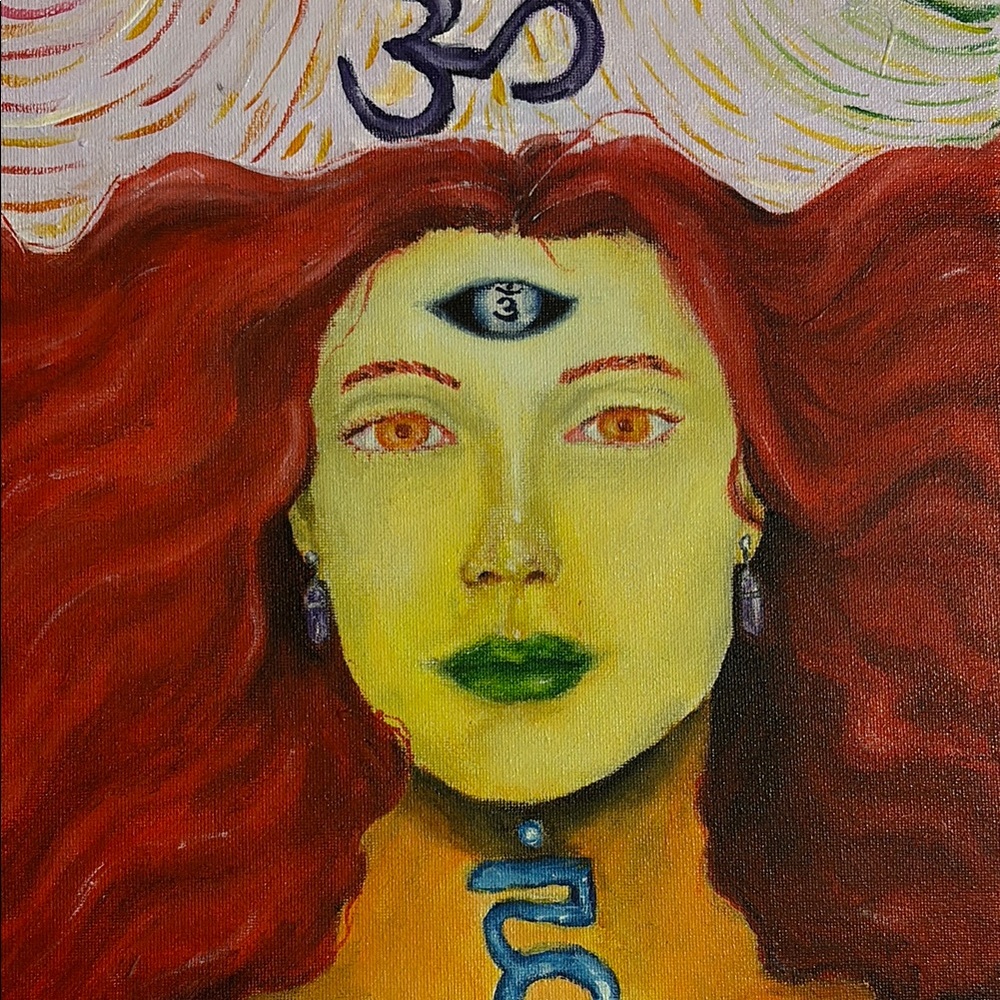Vibrant Spiritual Art with Red and Green Accents